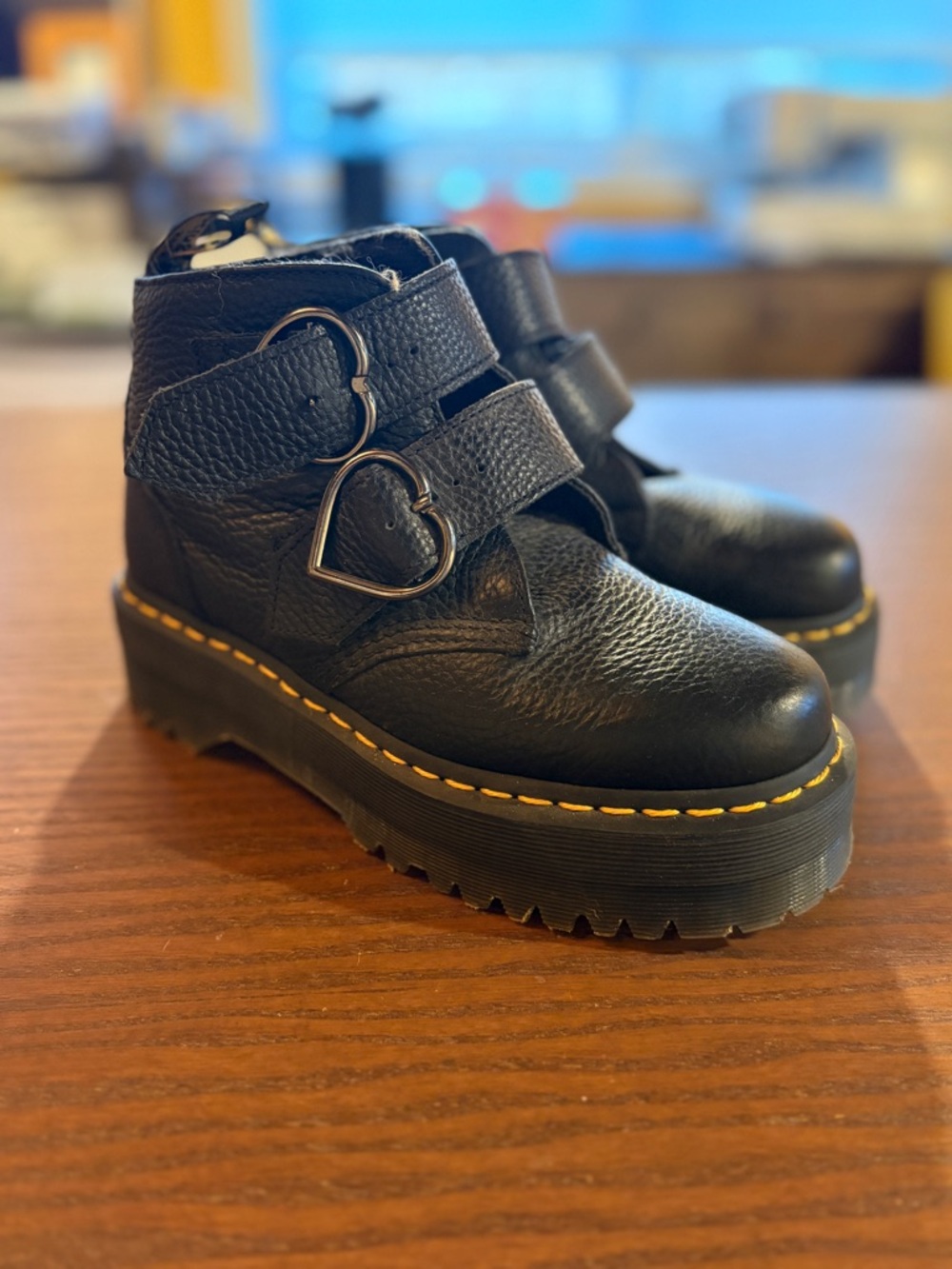 Doc Marten Black Heart-Buckle Leather Platform Boots